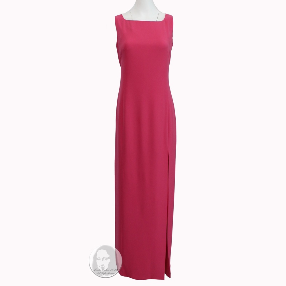 Louis Feraud Silk Dress Evening Gown Draped Back Long Formal Rare Sz 10 Vintage